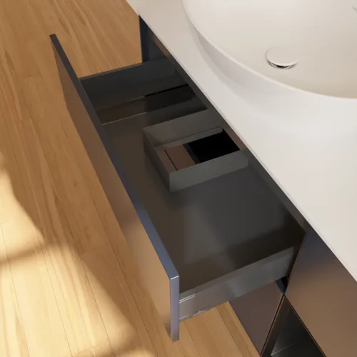 VILLEROY BOCH Finion Waschbeckenunterschrank, mit Beleuchtung, 3 Auszüge, 1200 x 603 x 501 mm, Midnight Blue Matt Lacquer / Black Matt Lacquer / Glass White Matt #GA51PDHG, Bild 8