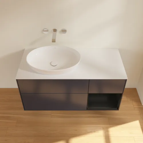 VILLEROY BOCH Finion Waschbeckenunterschrank, mit Beleuchtung, 3 Auszüge, 1200 x 603 x 501 mm, Midnight Blue Matt Lacquer / Black Matt Lacquer / Glass White Matt #GA51PDHG, Bild 4