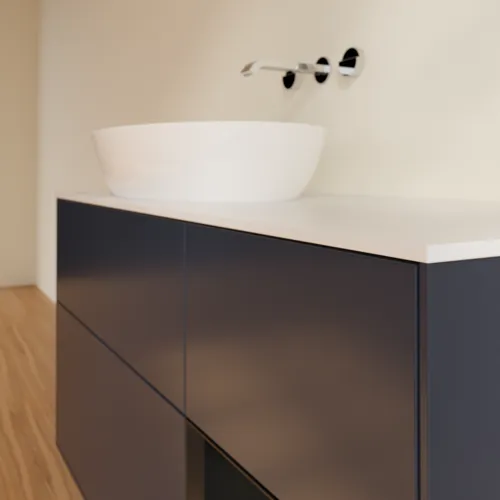 VILLEROY BOCH Finion Waschbeckenunterschrank, mit Beleuchtung, 3 Auszüge, 1200 x 603 x 501 mm, Midnight Blue Matt Lacquer / Black Matt Lacquer / Glass White Matt #GA51PDHG, Bild 6
