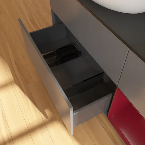 Obrázek VILLEROY BOCH Finion Vanity unit, with lighting, 3 pull-out compartments, 1200 x 603 x 501 mm, Anthracite Matt Lacquer / Peony Matt Lacquer / Glass Black Matt #GA52HBGK