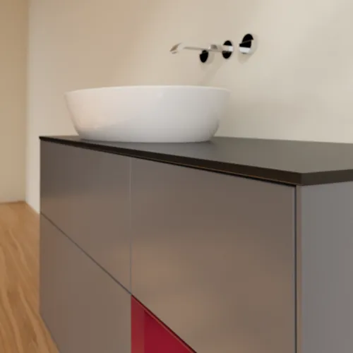 Obrázek VILLEROY BOCH Finion Vanity unit, with lighting, 3 pull-out compartments, 1200 x 603 x 501 mm, Anthracite Matt Lacquer / Peony Matt Lacquer / Glass Black Matt #GA52HBGK