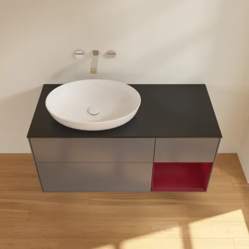Obrázek VILLEROY BOCH Finion Vanity unit, with lighting, 3 pull-out compartments, 1200 x 603 x 501 mm, Anthracite Matt Lacquer / Peony Matt Lacquer / Glass Black Matt #GA52HBGK