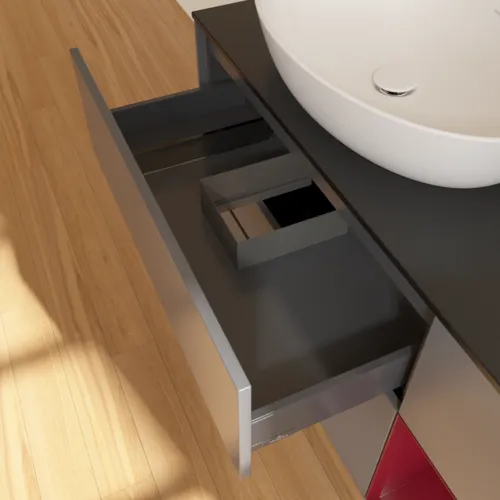 Obrázek VILLEROY BOCH Finion Vanity unit, with lighting, 3 pull-out compartments, 1200 x 603 x 501 mm, Anthracite Matt Lacquer / Peony Matt Lacquer / Glass Black Matt #GA52HBGK