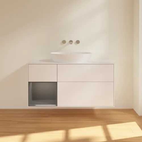 Picture of VILLEROY BOCH Finion Vanity unit, with lighting, 3 pull-out compartments, 1200 x 603 x 501 mm, White Matt Lacquer / Anthracite Matt Lacquer / Glass White Matt #GA61GKMT