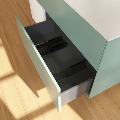 Bild von VILLEROY BOCH Finion Waschbeckenunterschrank, mit Beleuchtung, 3 Auszüge, 1200 x 603 x 501 mm, Olive Matt Lacquer / Glossy White Lacquer / Glass White Matt #GA61GFGM