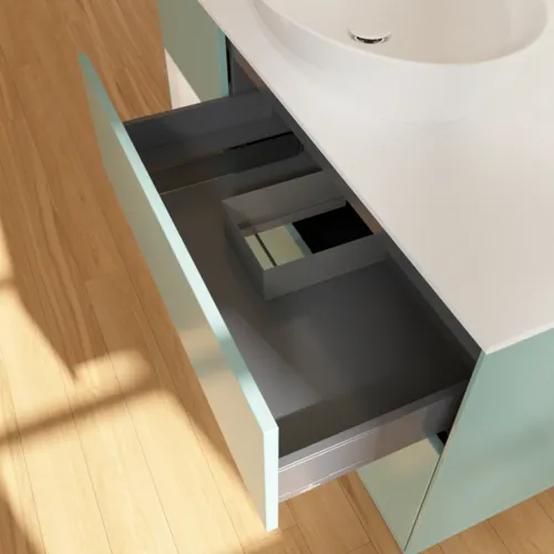Bild von VILLEROY BOCH Finion Waschbeckenunterschrank, mit Beleuchtung, 3 Auszüge, 1200 x 603 x 501 mm, Olive Matt Lacquer / Glossy White Lacquer / Glass White Matt #GA61GFGM