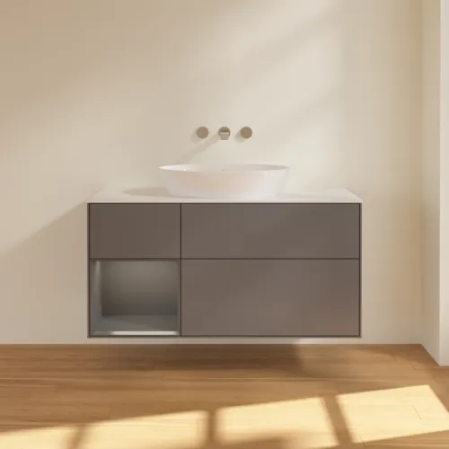 Picture of VILLEROY BOCH Finion Vanity unit, with lighting, 3 pull-out compartments, 1200 x 603 x 501 mm, Anthracite Matt Lacquer / Anthracite Matt Lacquer / Glass White Matt #GA61GKGK