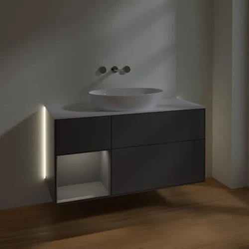 Picture of VILLEROY BOCH Finion Vanity unit, with lighting, 3 pull-out compartments, 1200 x 603 x 501 mm, Anthracite Matt Lacquer / Anthracite Matt Lacquer / Glass White Matt #GA61GKGK
