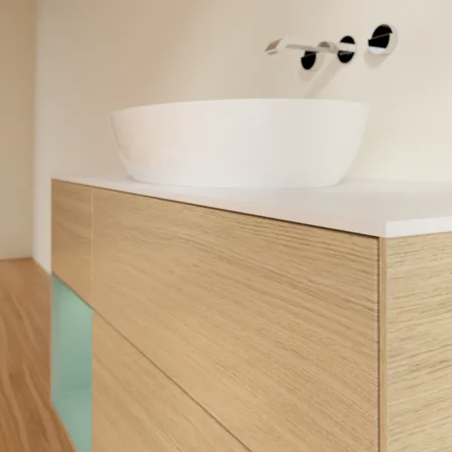 Bild von VILLEROY BOCH Finion Waschbeckenunterschrank, mit Beleuchtung, 3 Auszüge, 1200 x 603 x 501 mm, Oak Veneer / Olive Matt Lacquer / Glass White Matt #GA61GMPC