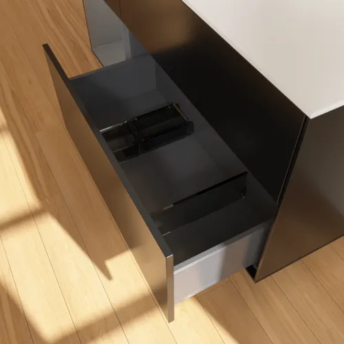 Bild von VILLEROY BOCH Finion Waschbeckenunterschrank, mit Beleuchtung, 3 Auszüge, 1200 x 603 x 501 mm, Black Matt Lacquer / Anthracite Matt Lacquer / Glass White Matt #GA61GKPD