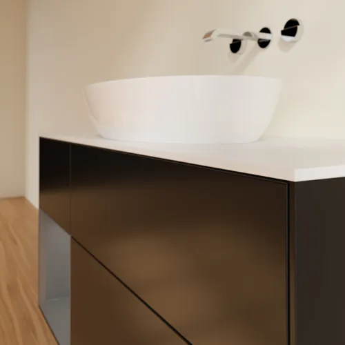 Bild von VILLEROY BOCH Finion Waschbeckenunterschrank, mit Beleuchtung, 3 Auszüge, 1200 x 603 x 501 mm, Black Matt Lacquer / Anthracite Matt Lacquer / Glass White Matt #GA61GKPD