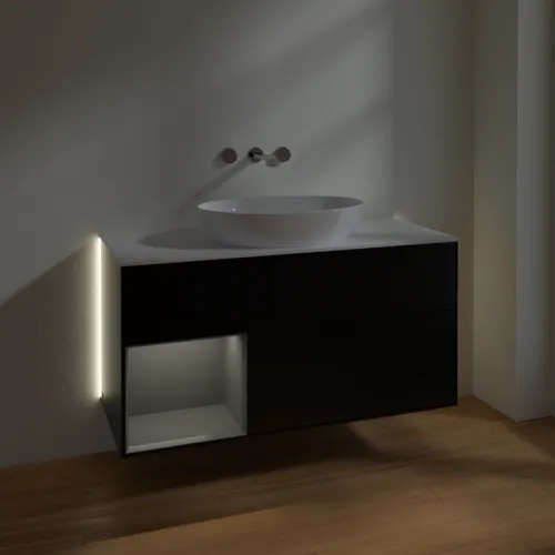 Bild von VILLEROY BOCH Finion Waschbeckenunterschrank, mit Beleuchtung, 3 Auszüge, 1200 x 603 x 501 mm, Black Matt Lacquer / Anthracite Matt Lacquer / Glass White Matt #GA61GKPD