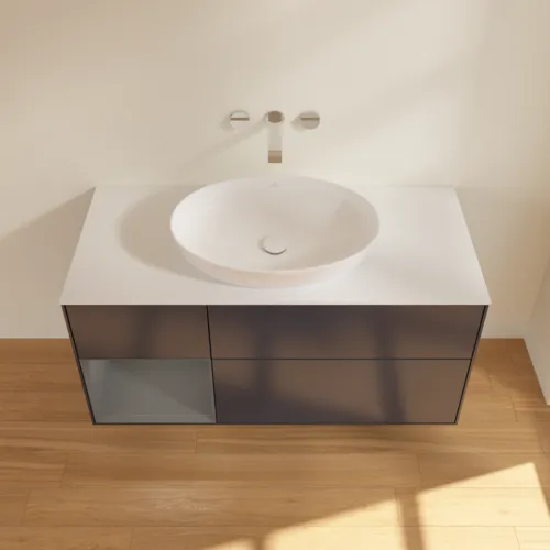 Picture of VILLEROY BOCH Finion Vanity unit, with lighting, 3 pull-out compartments, 1200 x 603 x 501 mm, Midnight Blue Matt Lacquer / Anthracite Matt Lacquer / Glass White Matt #GA61GKHG