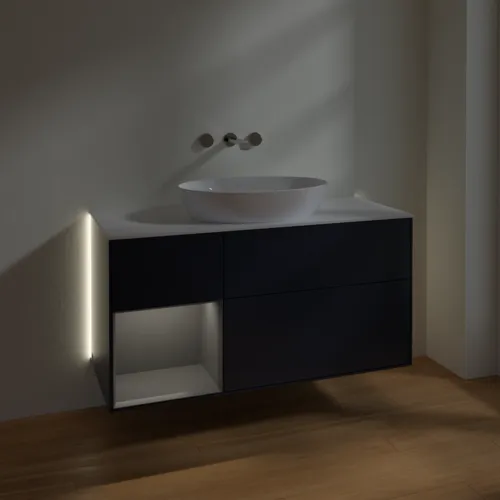 Picture of VILLEROY BOCH Finion Vanity unit, with lighting, 3 pull-out compartments, 1200 x 603 x 501 mm, Midnight Blue Matt Lacquer / Anthracite Matt Lacquer / Glass White Matt #GA61GKHG