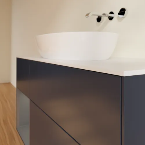 Picture of VILLEROY BOCH Finion Vanity unit, with lighting, 3 pull-out compartments, 1200 x 603 x 501 mm, Midnight Blue Matt Lacquer / Anthracite Matt Lacquer / Glass White Matt #GA61GKHG