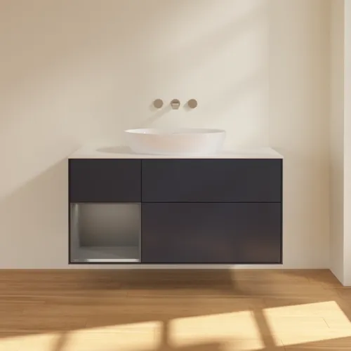 Picture of VILLEROY BOCH Finion Vanity unit, with lighting, 3 pull-out compartments, 1200 x 603 x 501 mm, Midnight Blue Matt Lacquer / Anthracite Matt Lacquer / Glass White Matt #GA61GKHG