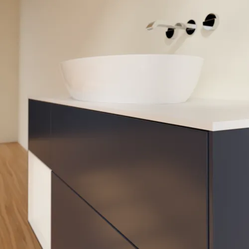 VILLEROY BOCH Finion Waschbeckenunterschrank, mit Beleuchtung, 3 Auszüge, 1200 x 603 x 501 mm, Midnight Blue Matt Lacquer / Glossy White Lacquer / Glass White Matt #GA61GFHG, Bild 6