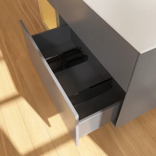 Bild von VILLEROY BOCH Finion Waschbeckenunterschrank, mit Beleuchtung, 3 Auszüge, 1200 x 603 x 501 mm, Anthracite Matt Lacquer / Gold Matt Lacquer / Glass White Matt #GA61HFGK