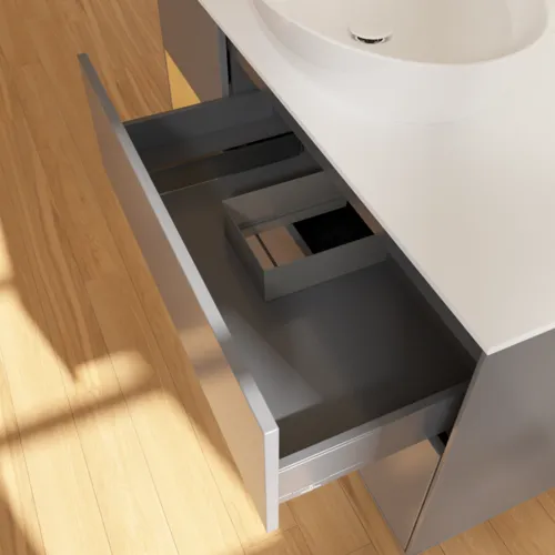 Bild von VILLEROY BOCH Finion Waschbeckenunterschrank, mit Beleuchtung, 3 Auszüge, 1200 x 603 x 501 mm, Anthracite Matt Lacquer / Gold Matt Lacquer / Glass White Matt #GA61HFGK