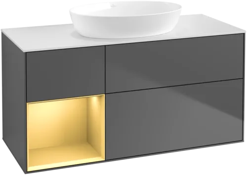 Зображення з  VILLEROY BOCH Finion Vanity unit, with lighting, 3 pull-out compartments, 1200 x 603 x 501 mm, Anthracite Matt Lacquer / Gold Matt Lacquer / Glass White Matt #GA61HFGK