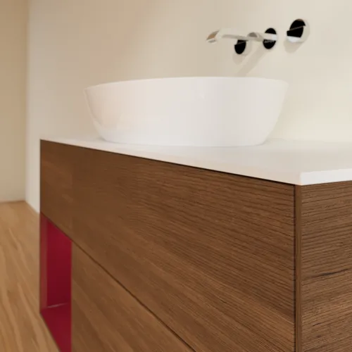 VILLEROY BOCH Finion Waschbeckenunterschrank, mit Beleuchtung, 3 Auszüge, 1200 x 603 x 501 mm, Walnut Veneer / Peony Matt Lacquer / Glass White Matt #GA61HBGN, Bild 4