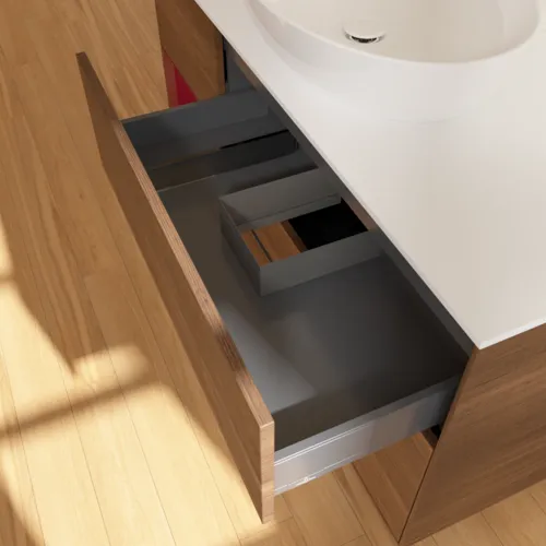 VILLEROY BOCH Finion Waschbeckenunterschrank, mit Beleuchtung, 3 Auszüge, 1200 x 603 x 501 mm, Walnut Veneer / Peony Matt Lacquer / Glass White Matt #GA61HBGN, Bild 6