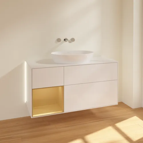 VILLEROY BOCH Finion Waschbeckenunterschrank, mit Beleuchtung, 3 Auszüge, 1200 x 603 x 501 mm, Glossy White Lacquer / Gold Matt Lacquer / Glass White Matt #GA61HFGF, Bild 2