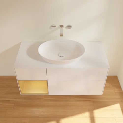 VILLEROY BOCH Finion Waschbeckenunterschrank, mit Beleuchtung, 3 Auszüge, 1200 x 603 x 501 mm, Glossy White Lacquer / Gold Matt Lacquer / Glass White Matt #GA61HFGF, Bild 4