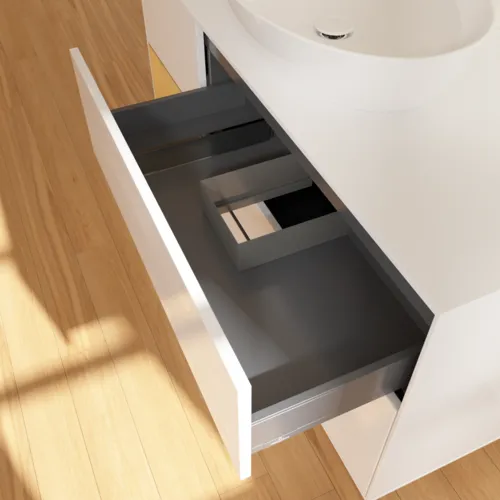 VILLEROY BOCH Finion Waschbeckenunterschrank, mit Beleuchtung, 3 Auszüge, 1200 x 603 x 501 mm, Glossy White Lacquer / Gold Matt Lacquer / Glass White Matt #GA61HFGF, Bild 8