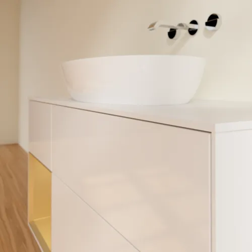 VILLEROY BOCH Finion Waschbeckenunterschrank, mit Beleuchtung, 3 Auszüge, 1200 x 603 x 501 mm, Glossy White Lacquer / Gold Matt Lacquer / Glass White Matt #GA61HFGF, Bild 6