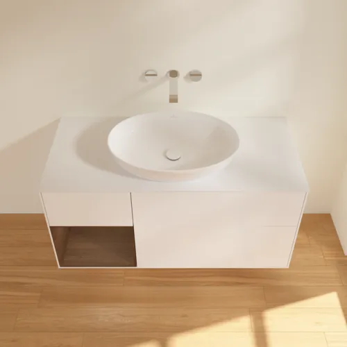 VILLEROY BOCH Finion Waschbeckenunterschrank, mit Beleuchtung, 3 Auszüge, 1200 x 603 x 501 mm, White Matt Lacquer / Walnut Veneer / Glass White Matt #GA61GNMT, Bild 4