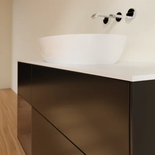 VILLEROY BOCH Finion Waschbeckenunterschrank, mit Beleuchtung, 3 Auszüge, 1200 x 603 x 501 mm, Black Matt Lacquer / Walnut Veneer / Glass White Matt #GA61GNPD, Bild 6