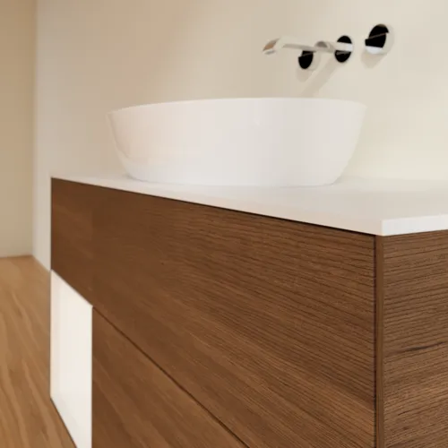 VILLEROY BOCH Finion Waschbeckenunterschrank, mit Beleuchtung, 3 Auszüge, 1200 x 603 x 501 mm, Walnut Veneer / White Matt Lacquer / Glass White Matt #GA61MTGN, Bild 6