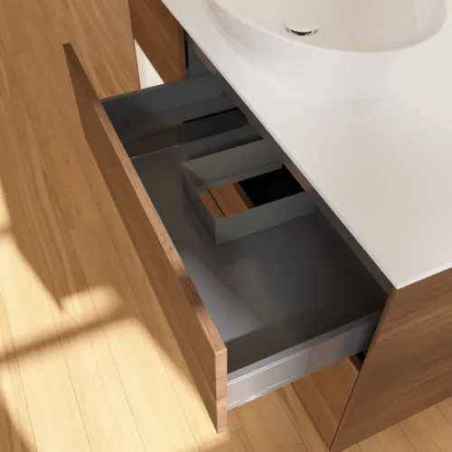 VILLEROY BOCH Finion Waschbeckenunterschrank, mit Beleuchtung, 3 Auszüge, 1200 x 603 x 501 mm, Walnut Veneer / White Matt Lacquer / Glass White Matt #GA61MTGN, Bild 8