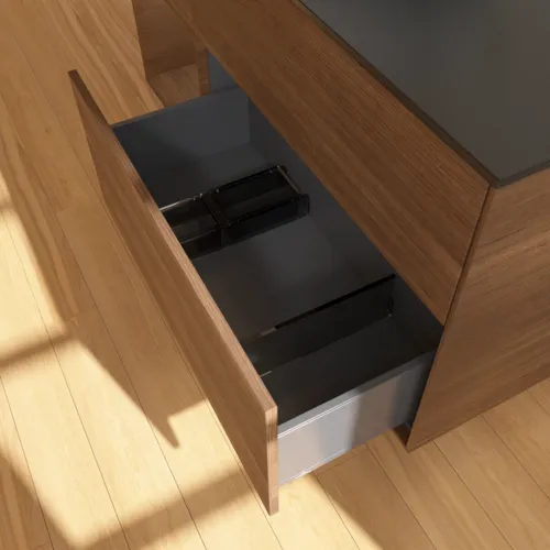 VILLEROY BOCH Finion Waschbeckenunterschrank, mit Beleuchtung, 3 Auszüge, 1200 x 603 x 501 mm, Walnut Veneer / Walnut Veneer / Glass Black Matt #GA62GNGN, Bild 7