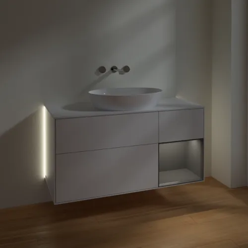 Bild von VILLEROY BOCH Finion Waschbeckenunterschrank, mit Beleuchtung, 3 Auszüge, 1200 x 603 x 501 mm, Glossy White Lacquer / Anthracite Matt Lacquer / Glass White Matt #GA71GKGF