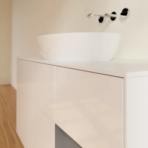 Bild von VILLEROY BOCH Finion Waschbeckenunterschrank, mit Beleuchtung, 3 Auszüge, 1200 x 603 x 501 mm, Glossy White Lacquer / Anthracite Matt Lacquer / Glass White Matt #GA71GKGF