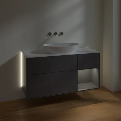 Bild von VILLEROY BOCH Finion Waschbeckenunterschrank, mit Beleuchtung, 3 Auszüge, 1200 x 603 x 501 mm, Anthracite Matt Lacquer / Anthracite Matt Lacquer / Glass White Matt #GA71GKGK