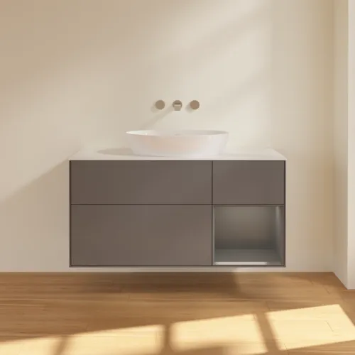 Bild von VILLEROY BOCH Finion Waschbeckenunterschrank, mit Beleuchtung, 3 Auszüge, 1200 x 603 x 501 mm, Anthracite Matt Lacquer / Anthracite Matt Lacquer / Glass White Matt #GA71GKGK