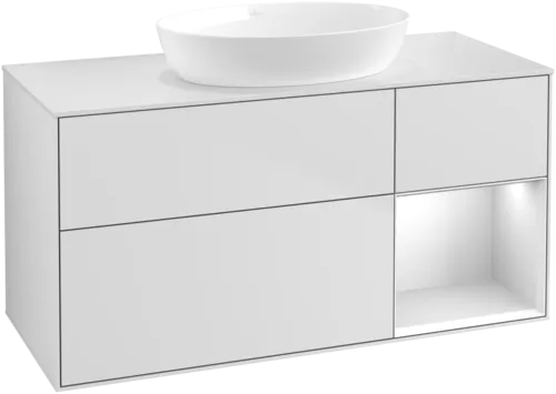 Obrázek VILLEROY BOCH Finion Vanity unit, with lighting, 3 pull-out compartments, 1200 x 603 x 501 mm, White Matt Lacquer / White Matt Lacquer / Glass White Matt #GA71MTMT