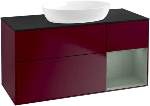 Obrázek VILLEROY BOCH Finion Vanity unit, with lighting, 3 pull-out compartments, 1200 x 603 x 501 mm, Peony Matt Lacquer / Olive Matt Lacquer / Glass Black Matt #GA72GMHB