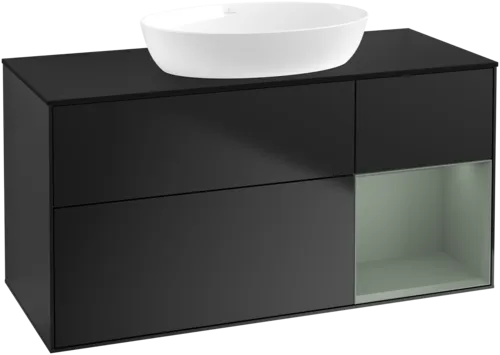 Obrázek VILLEROY BOCH Finion Vanity unit, with lighting, 3 pull-out compartments, 1200 x 603 x 501 mm, Black Matt Lacquer / Olive Matt Lacquer / Glass Black Matt #GA72GMPD