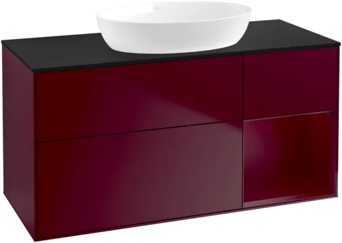Obrázek VILLEROY BOCH Finion Vanity unit, with lighting, 3 pull-out compartments, 1200 x 603 x 501 mm, Peony Matt Lacquer / Peony Matt Lacquer / Glass Black Matt #GA72HBHB