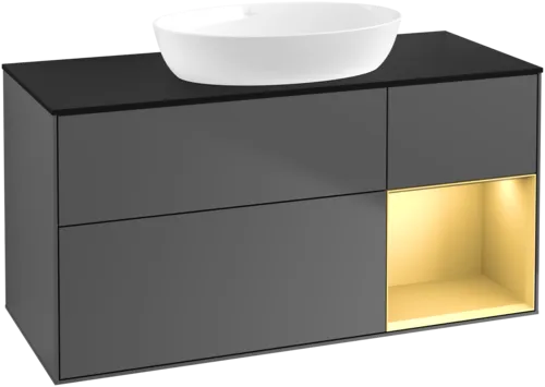 Obrázek VILLEROY BOCH Finion Vanity unit, with lighting, 3 pull-out compartments, 1200 x 603 x 501 mm, Anthracite Matt Lacquer / Gold Matt Lacquer / Glass Black Matt #GA72HFGK