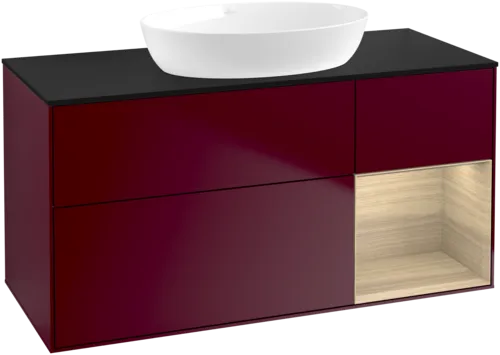 Obrázek VILLEROY BOCH Finion Vanity unit, with lighting, 3 pull-out compartments, 1200 x 603 x 501 mm, Peony Matt Lacquer / Oak Veneer / Glass Black Matt #GA72PCHB