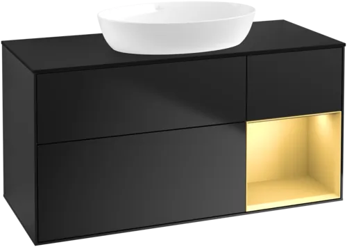 Obrázek VILLEROY BOCH Finion Vanity unit, with lighting, 3 pull-out compartments, 1200 x 603 x 501 mm, Black Matt Lacquer / Gold Matt Lacquer / Glass Black Matt #GA72HFPD
