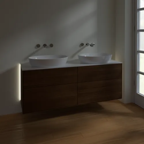 Bild von VILLEROY BOCH Finion Waschbeckenunterschrank, mit Beleuchtung, 4 Auszüge, 1600 x 603 x 501 mm, Walnut Veneer / Glass White Matt #GA8100GN