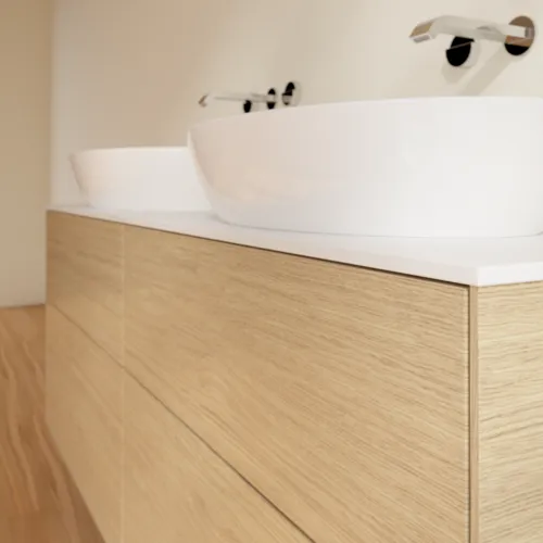 Bild von VILLEROY BOCH Finion Waschbeckenunterschrank, mit Beleuchtung, 4 Auszüge, 1600 x 603 x 501 mm, Oak Veneer / Glass White Matt #GA8100PC