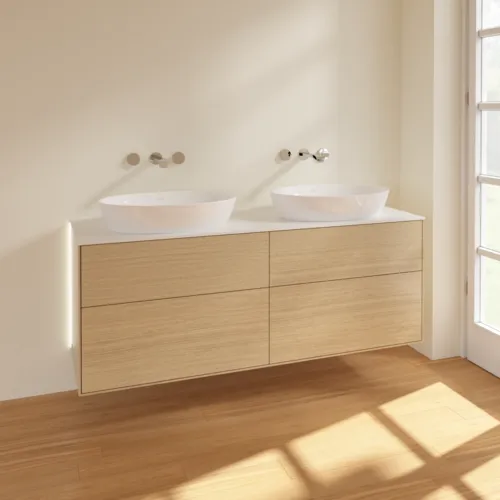 Bild von VILLEROY BOCH Finion Waschbeckenunterschrank, mit Beleuchtung, 4 Auszüge, 1600 x 603 x 501 mm, Oak Veneer / Glass White Matt #GA8100PC