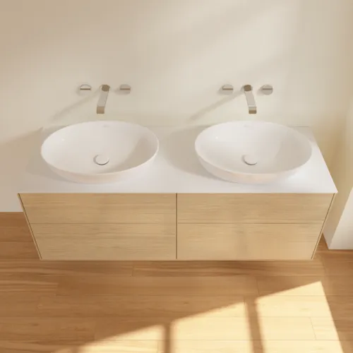 Bild von VILLEROY BOCH Finion Waschbeckenunterschrank, mit Beleuchtung, 4 Auszüge, 1600 x 603 x 501 mm, Oak Veneer / Glass White Matt #GA8100PC